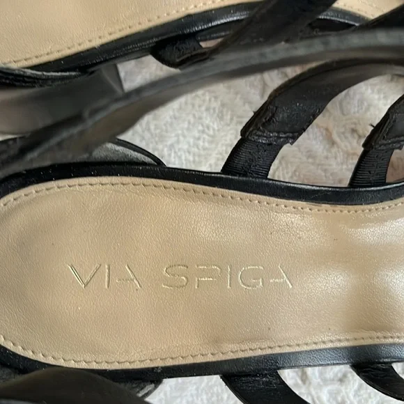 Via Spiga Black Leather Gladiator Sandals with Back Zipper 8M - Picture 6 of 10